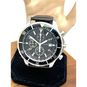 Nautica Men's Watch N18513 Quartz Chronograph Black Dial Leather Band 45mm